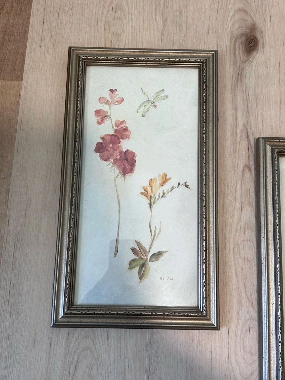 Vintage Cheri Blum Framed Botanical Floral Print Wall Art Set of 2